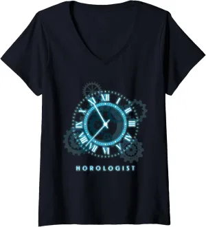 Womens Horologist Wristwatch Horology Wristwatches Watch Luxury V-Neck T-Shirt