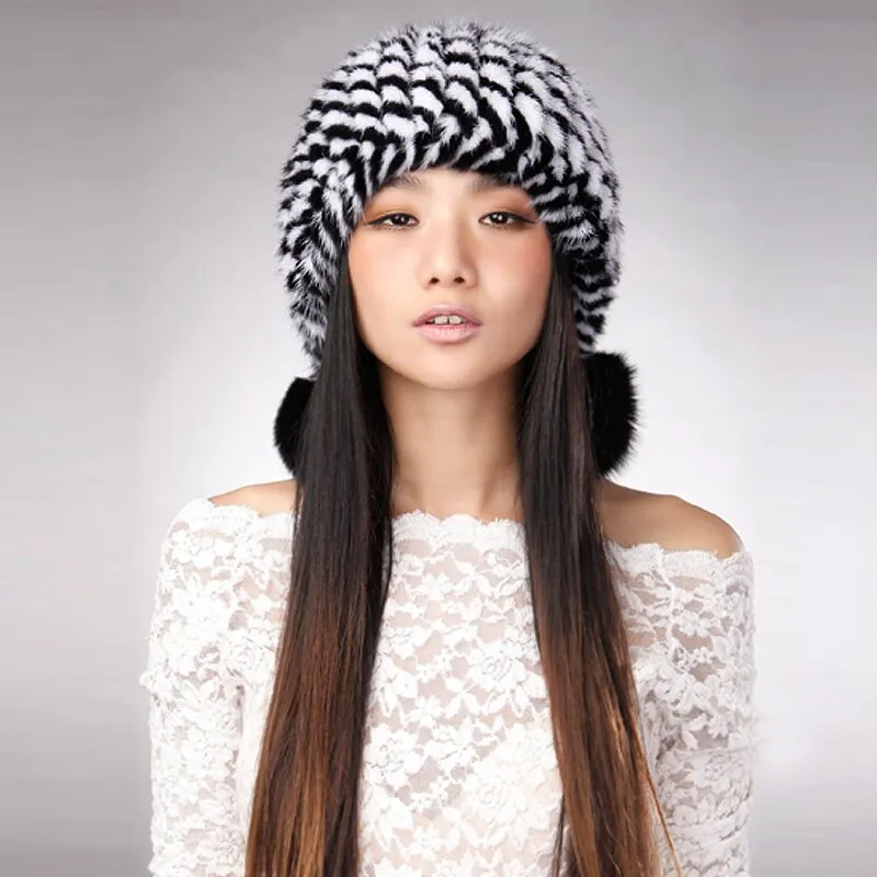 Women's Knitted Real Mink Fur Hat Fur Cap Decoration Beanie Hat 14621
