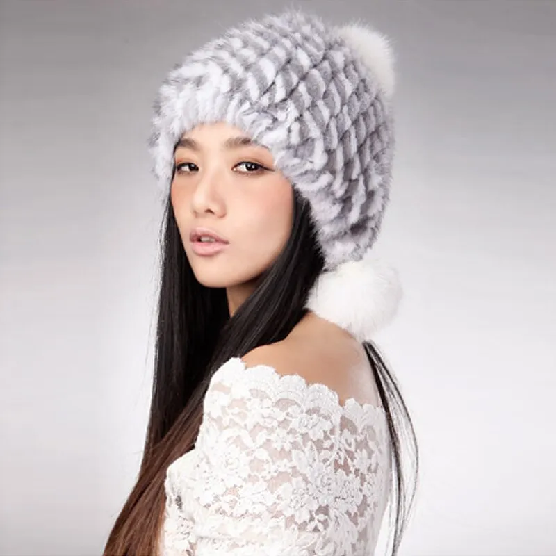 Women's Knitted Real Mink Fur Hat Fur Cap Decoration Beanie Hat 14621