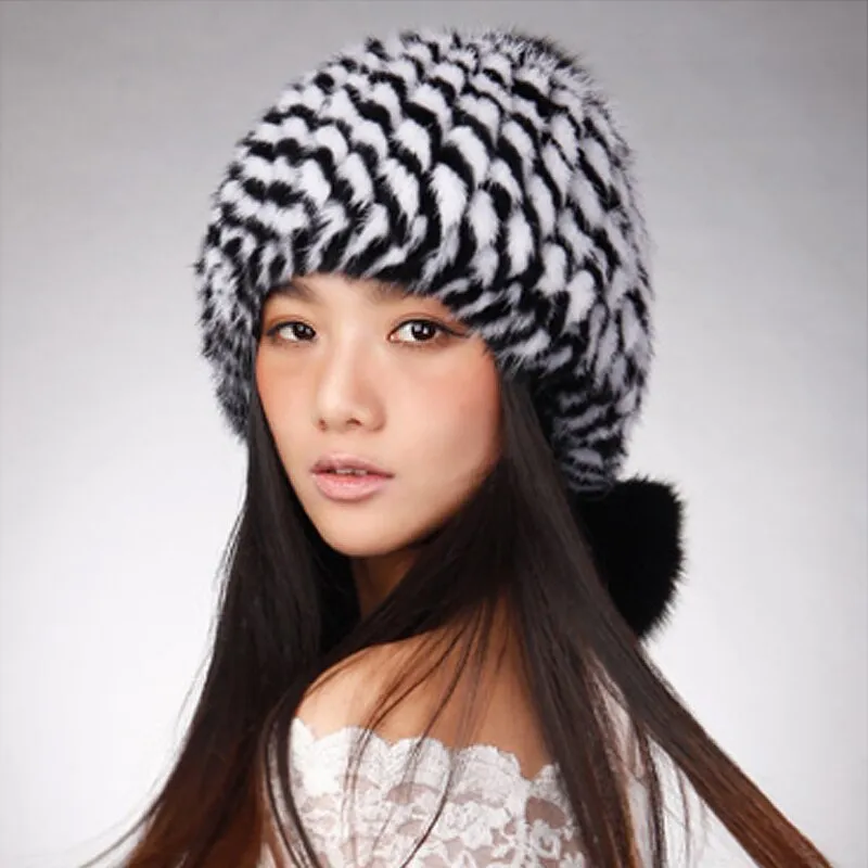 Women's Knitted Real Mink Fur Hat Fur Cap Decoration Beanie Hat 14621