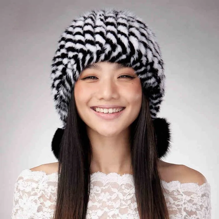 Women's Knitted Real Mink Fur Hat Fur Cap Decoration Beanie Hat 14621