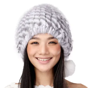 Women's Knitted Real Mink Fur Hat Fur Cap Decoration Beanie Hat 14621