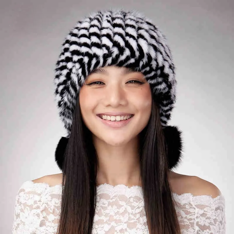 Women's Knitted Real Mink Fur Hat Fur Cap Decoration Beanie Hat 14621