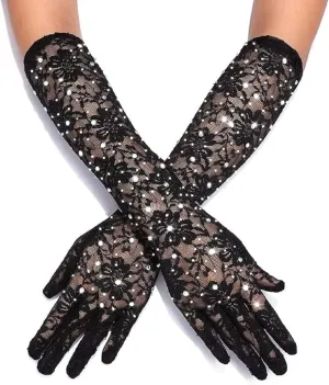 Women's Long Lace Floral Opera Gloves Wedding Bridal Gloves Bridal Dance Gloves Party Stretchy Elbow Length Gloves