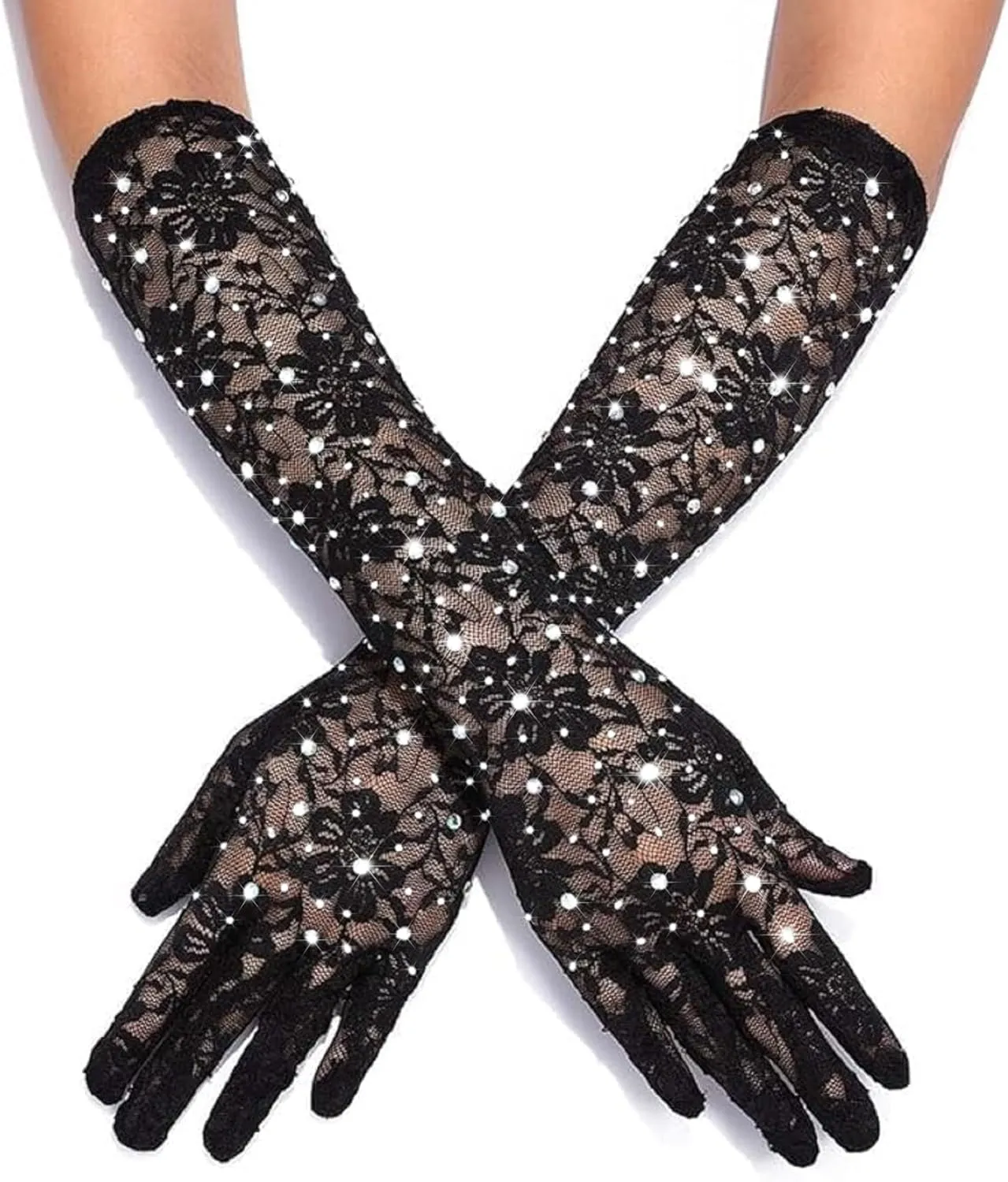 Women's Long Lace Floral Opera Gloves Wedding Bridal Gloves Bridal Dance Gloves Party Stretchy Elbow Length Gloves