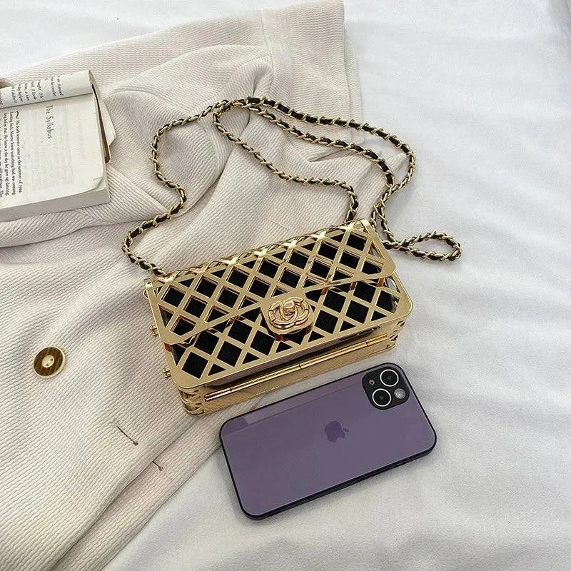 Women's Metal European and American Hollow Ins Crossbody Small Square Bag