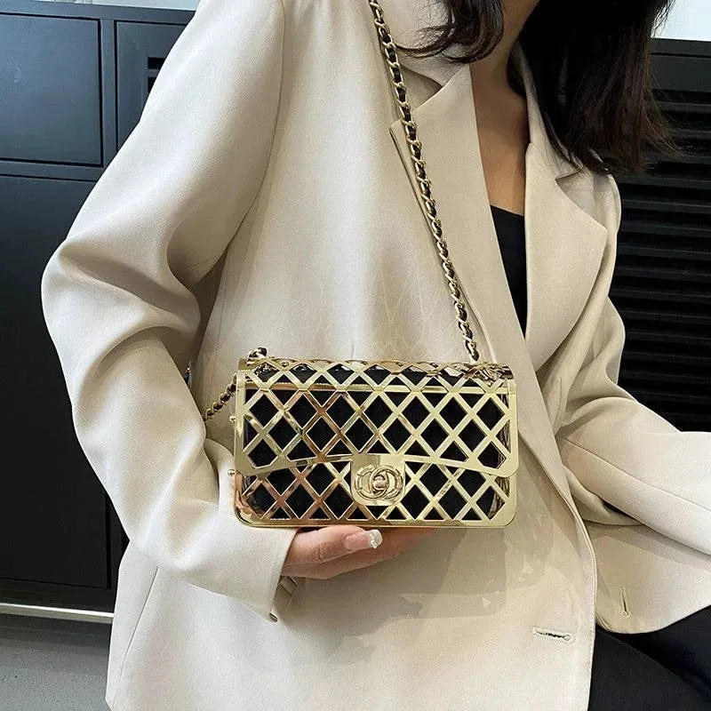 Women's Metal European and American Hollow Ins Crossbody Small Square Bag