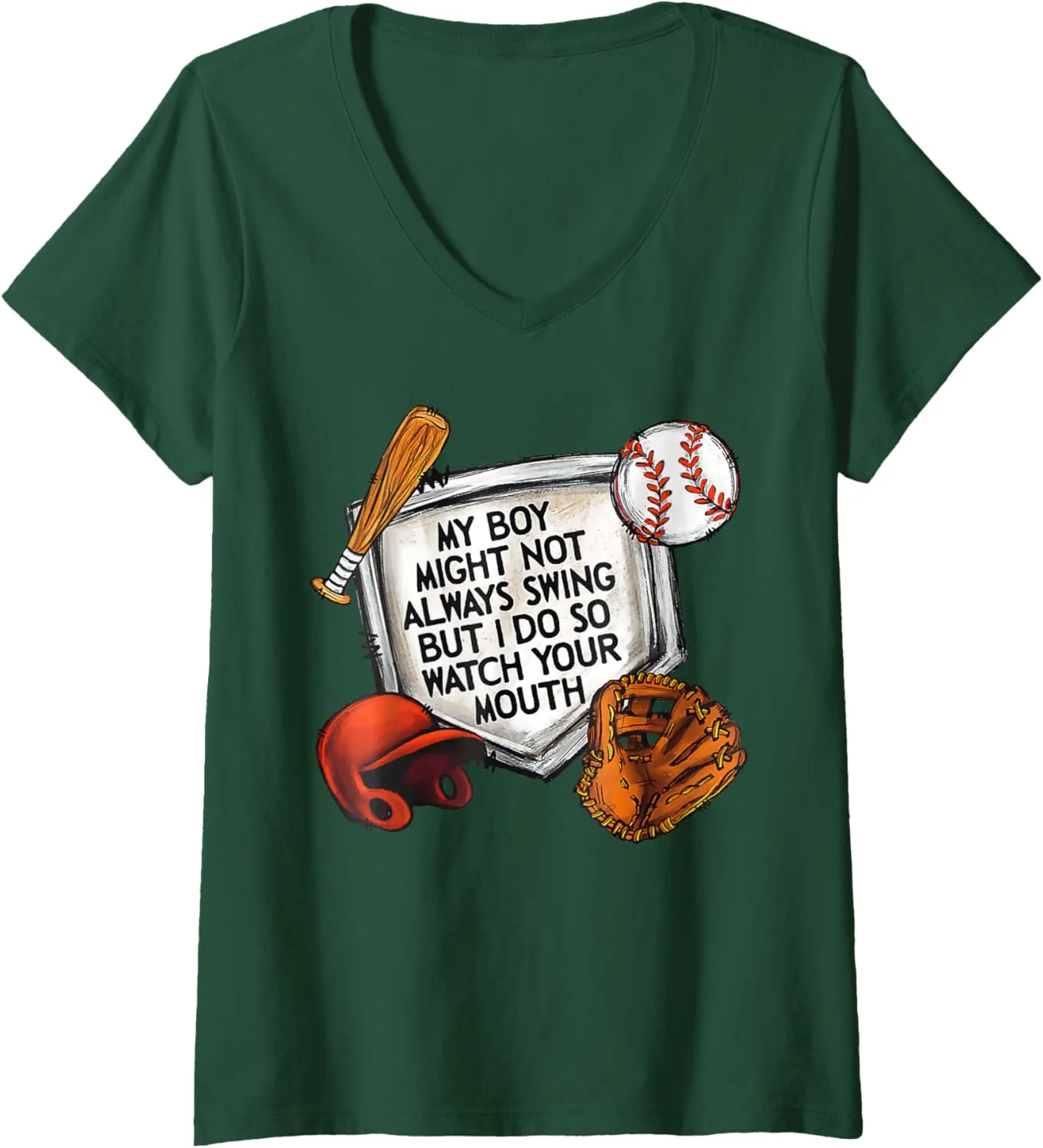 Womens My Boy May Not Always Swing But I Do So Watch Your Mouth V-Neck T-Shirt