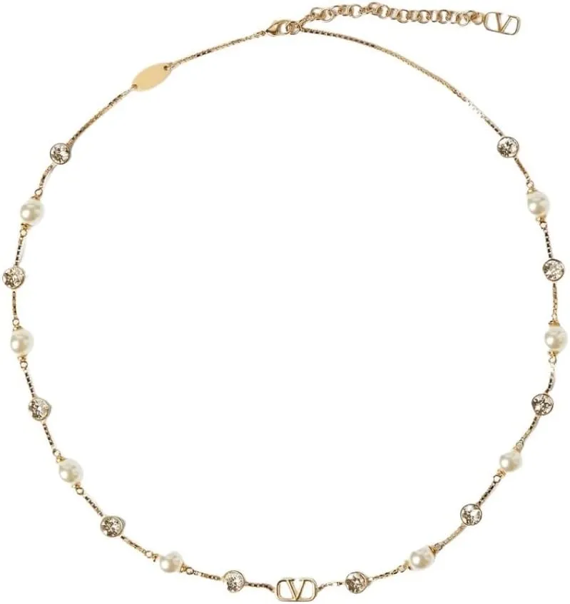 Women's necklace, pearl necklace for women, temperament retro versatile necklace for women, pearl letter clavicle necklace fashion classic versatile necklace V letter pearl necklace for women multifun