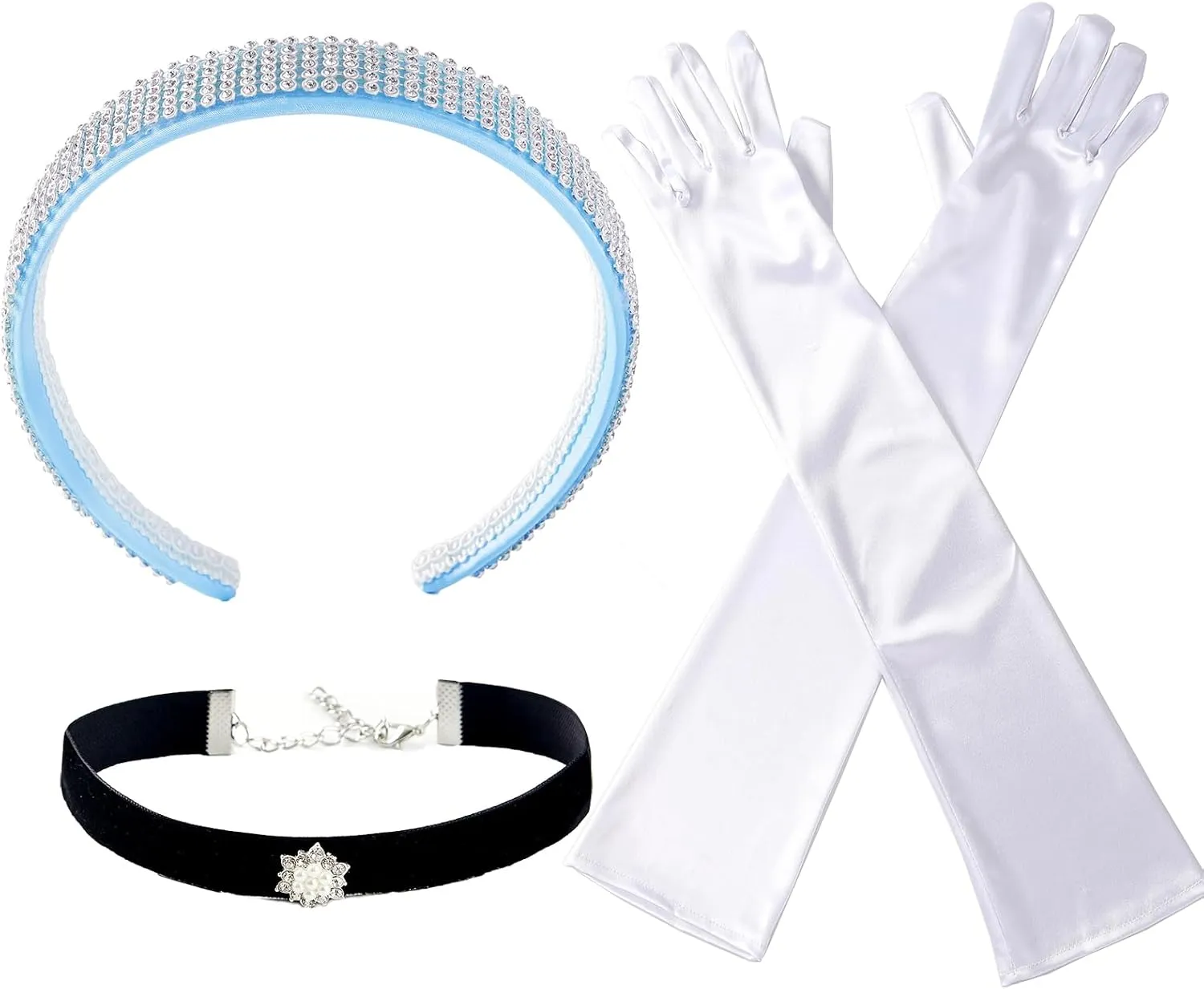 Women's Princess Headband Choker Long Gloves Set Halloween Costume Accessories for Cinderella