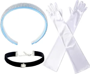Women's Princess Headband Choker Long Gloves Set Halloween Costume Accessories for Cinderella