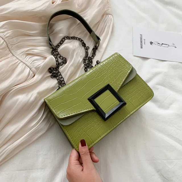 Women's Retro Crocodile Pattern Shoulder Bag – 2025 Autumn Winter Fashion Small Square Crossbody