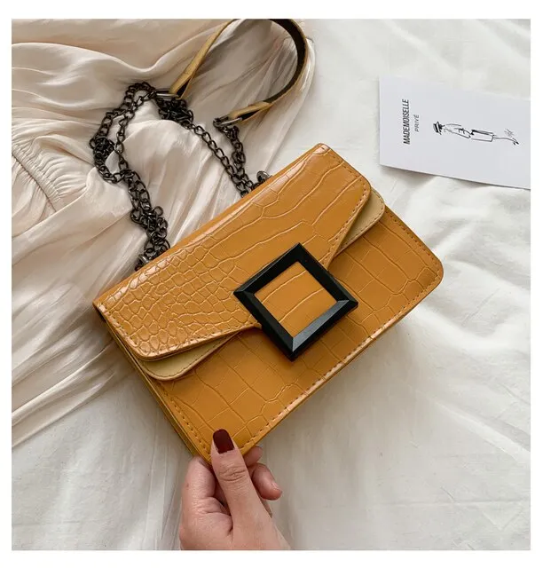 Women's Retro Crocodile Pattern Shoulder Bag – 2025 Autumn Winter Fashion Small Square Crossbody