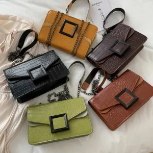 Women's Retro Crocodile Pattern Shoulder Bag – 2025 Autumn Winter Fashion Small Square Crossbody