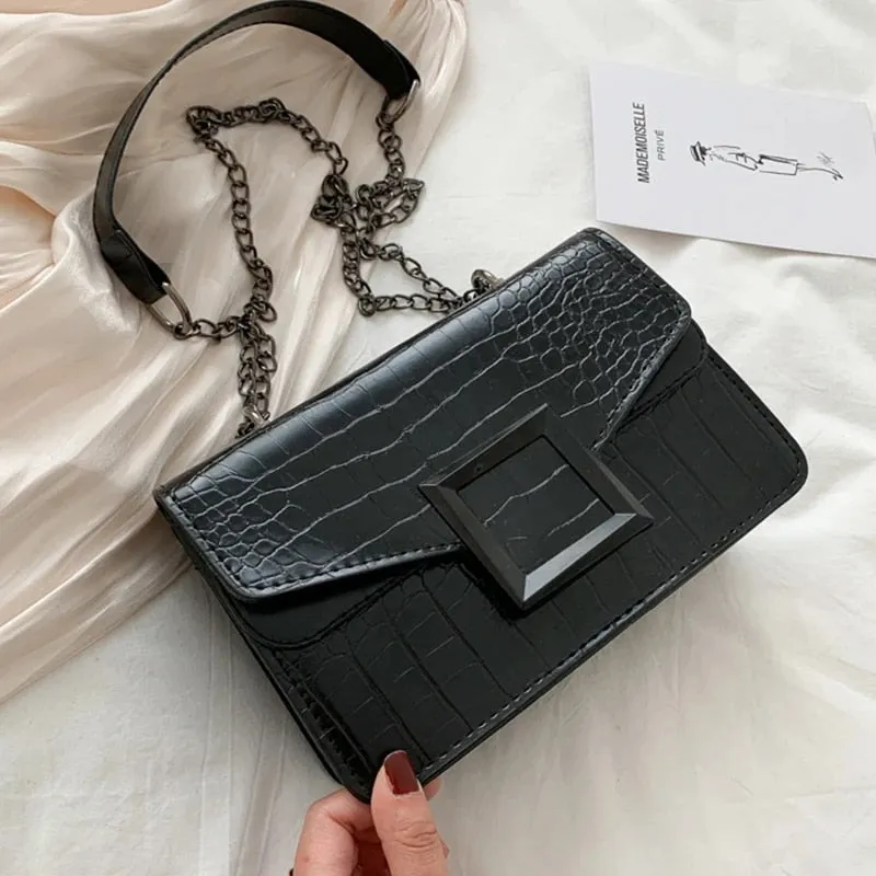 Women's Retro Crocodile Pattern Shoulder Bag – 2025 Autumn Winter Fashion Small Square Crossbody