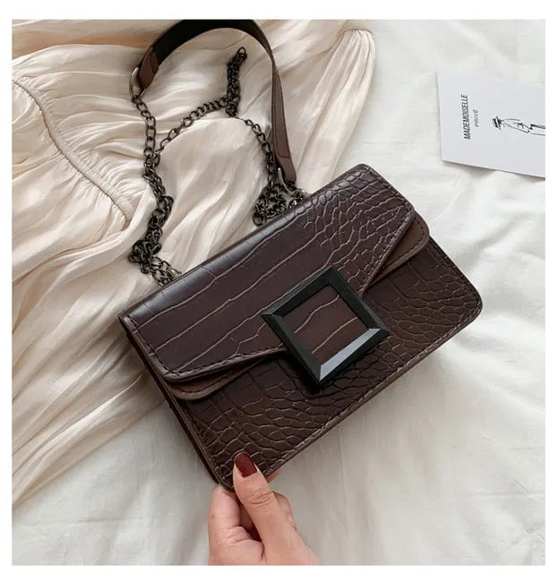 Women's Retro Crocodile Pattern Shoulder Bag – 2025 Autumn Winter Fashion Small Square Crossbody