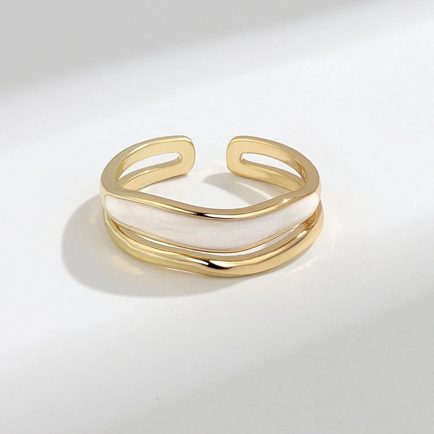 Womens Ring Enhancer for Statement Rings Double Layer Oil Drip Metal Ring Female Creative Personality Simple Versatile Temperament Open Adjustable Ring Promise Wedding- Band Birthday (Gold, 0.65cm)
