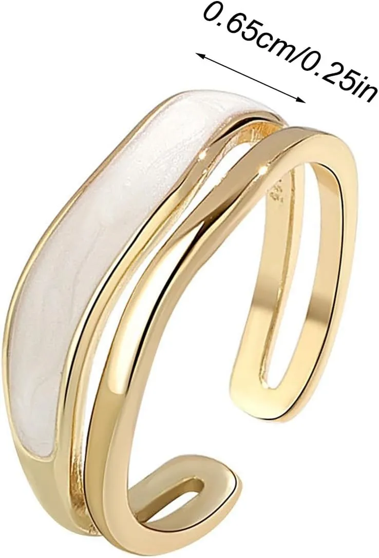 Womens Ring Enhancer for Statement Rings Double Layer Oil Drip Metal Ring Female Creative Personality Simple Versatile Temperament Open Adjustable Ring Promise Wedding- Band Birthday (Gold, 0.65cm)