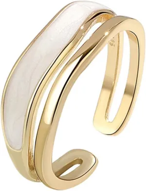 Womens Ring Enhancer for Statement Rings Double Layer Oil Drip Metal Ring Female Creative Personality Simple Versatile Temperament Open Adjustable Ring Promise Wedding- Band Birthday (Gold, 0.65cm)