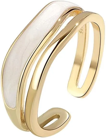Womens Ring Enhancer for Statement Rings Double Layer Oil Drip Metal Ring Female Creative Personality Simple Versatile Temperament Open Adjustable Ring Promise Wedding- Band Birthday (Gold, 0.65cm)