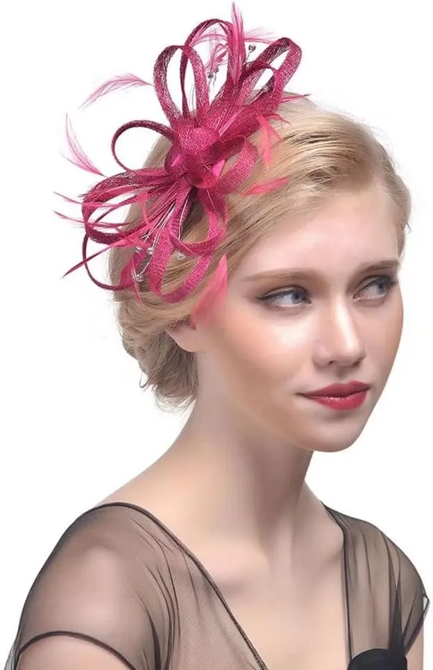 Women's Sinamay Feather Fascinator Flower Kentucky Derby Party Headdress Hat