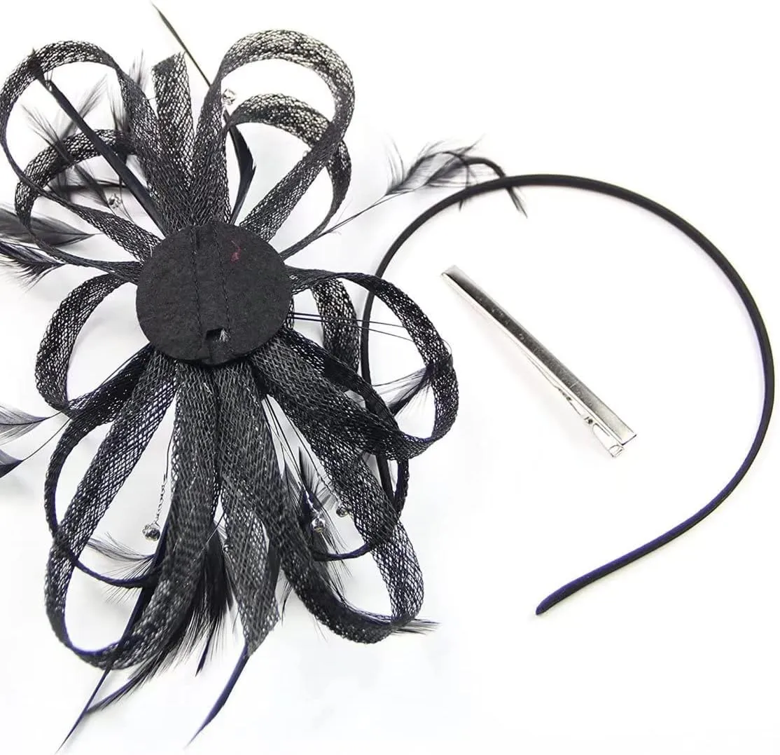 Women's Sinamay Feather Fascinator Flower Kentucky Derby Party Headdress Hat