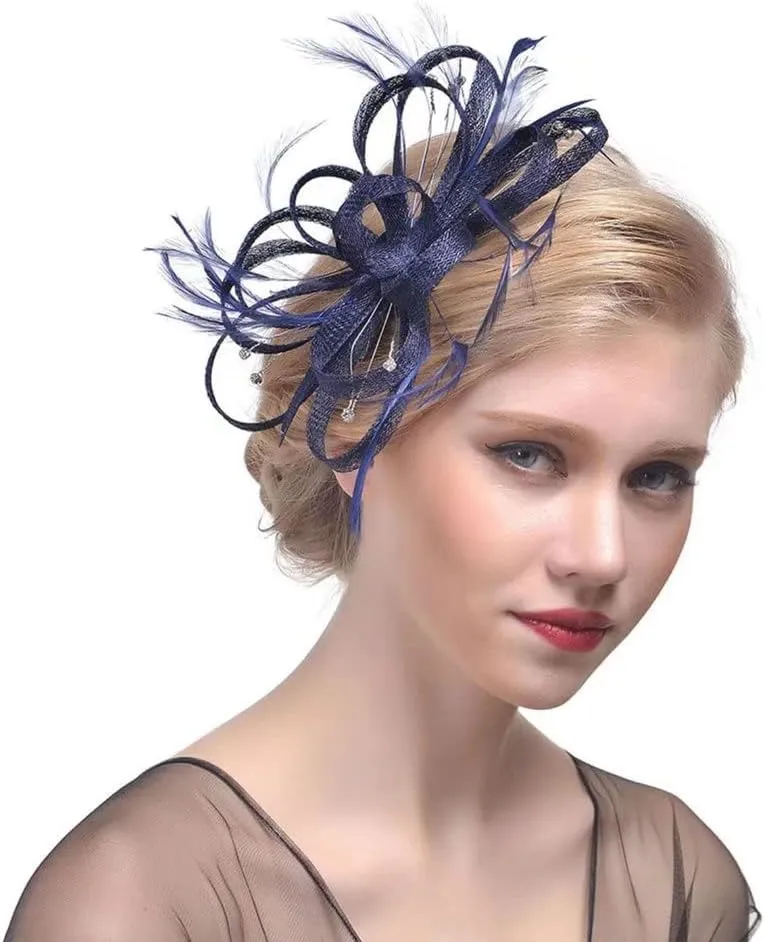 Women's Sinamay Feather Fascinator Flower Kentucky Derby Party Headdress Hat