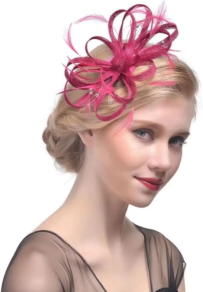 Women's Sinamay Feather Fascinator Flower Kentucky Derby Party Headdress Hat