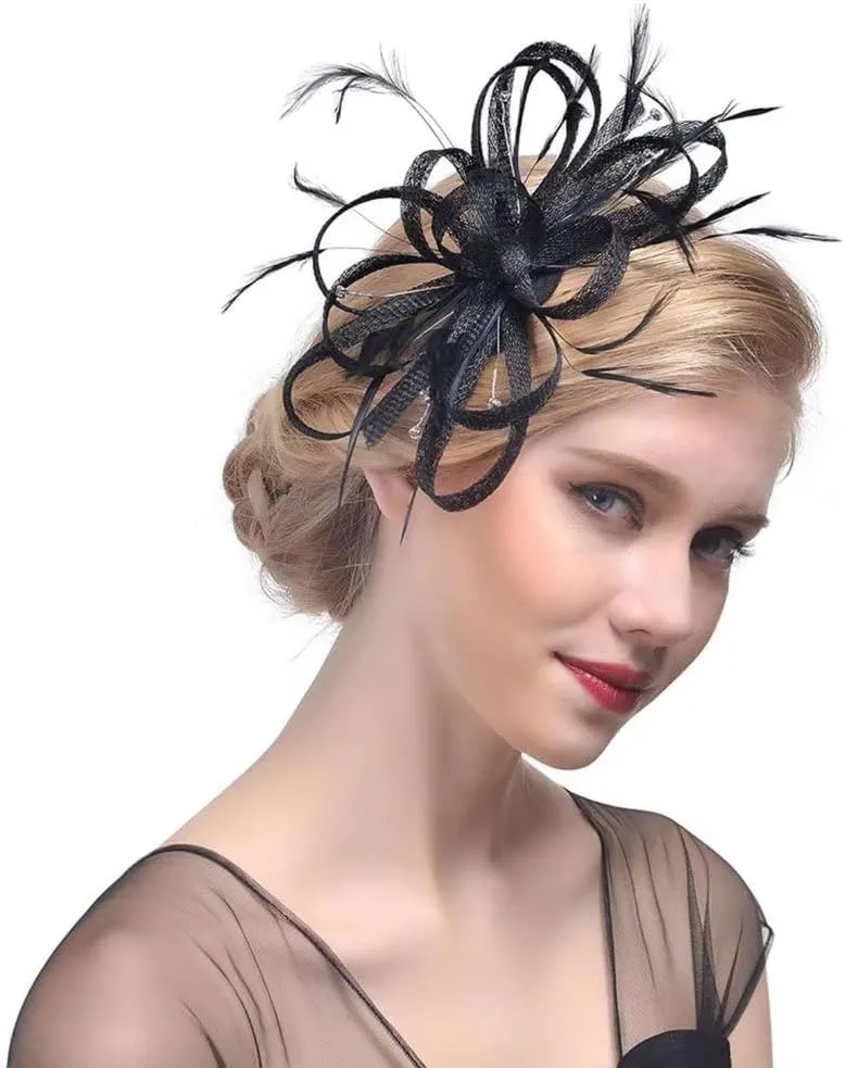 Women's Sinamay Feather Fascinator Flower Kentucky Derby Party Headdress Hat