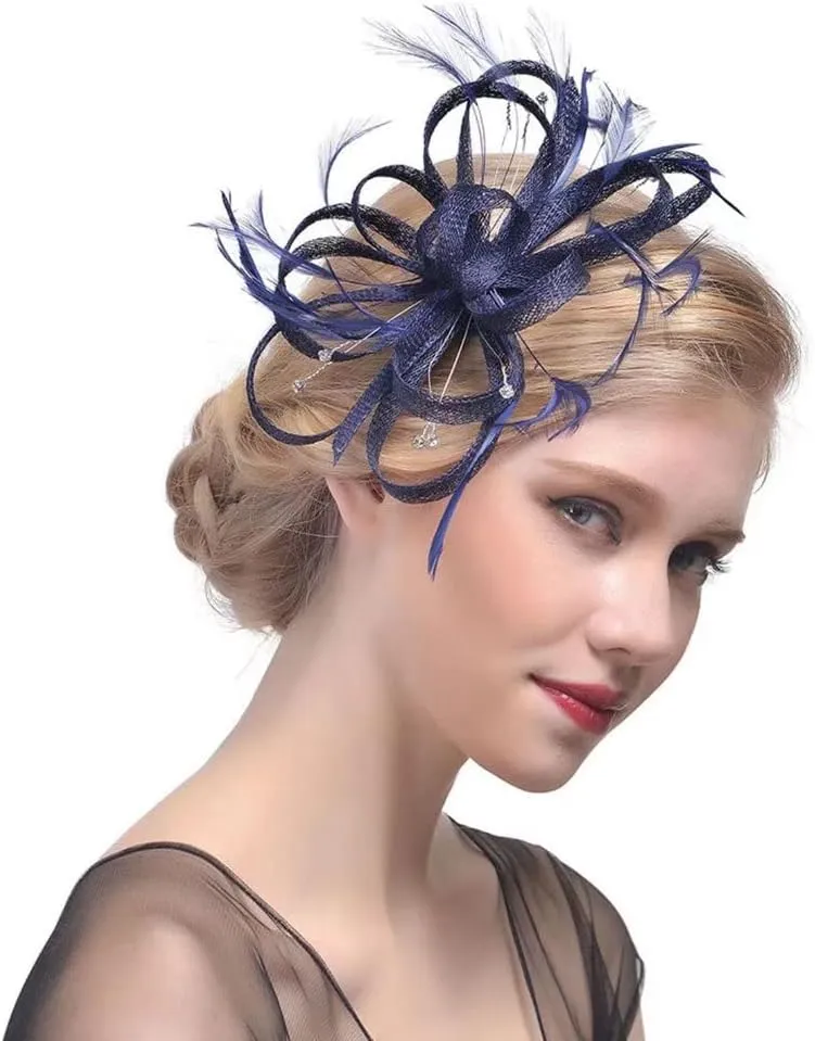 Women's Sinamay Feather Fascinator Flower Kentucky Derby Party Headdress Hat