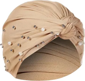 Women's Solid Color Headband Cover with Studded Beaded Hat Scarf Hat Gloves for Girls