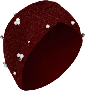 Women's Solid Color Headband Cover with Studded Beaded Hat Scarf Hat Gloves for Girls