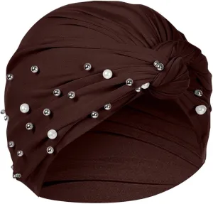 Women's Solid Color Headband Cover with Studded Beaded Hat Scarf Hat Gloves for Girls