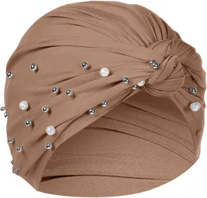 Women's Solid Color Headband Cover with Studded Beaded Hat Scarf Hat Gloves for Girls