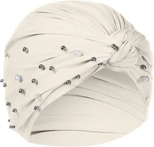 Women's Solid Color Headband Cover with Studded Beaded Hat Scarf Hat Gloves for Girls
