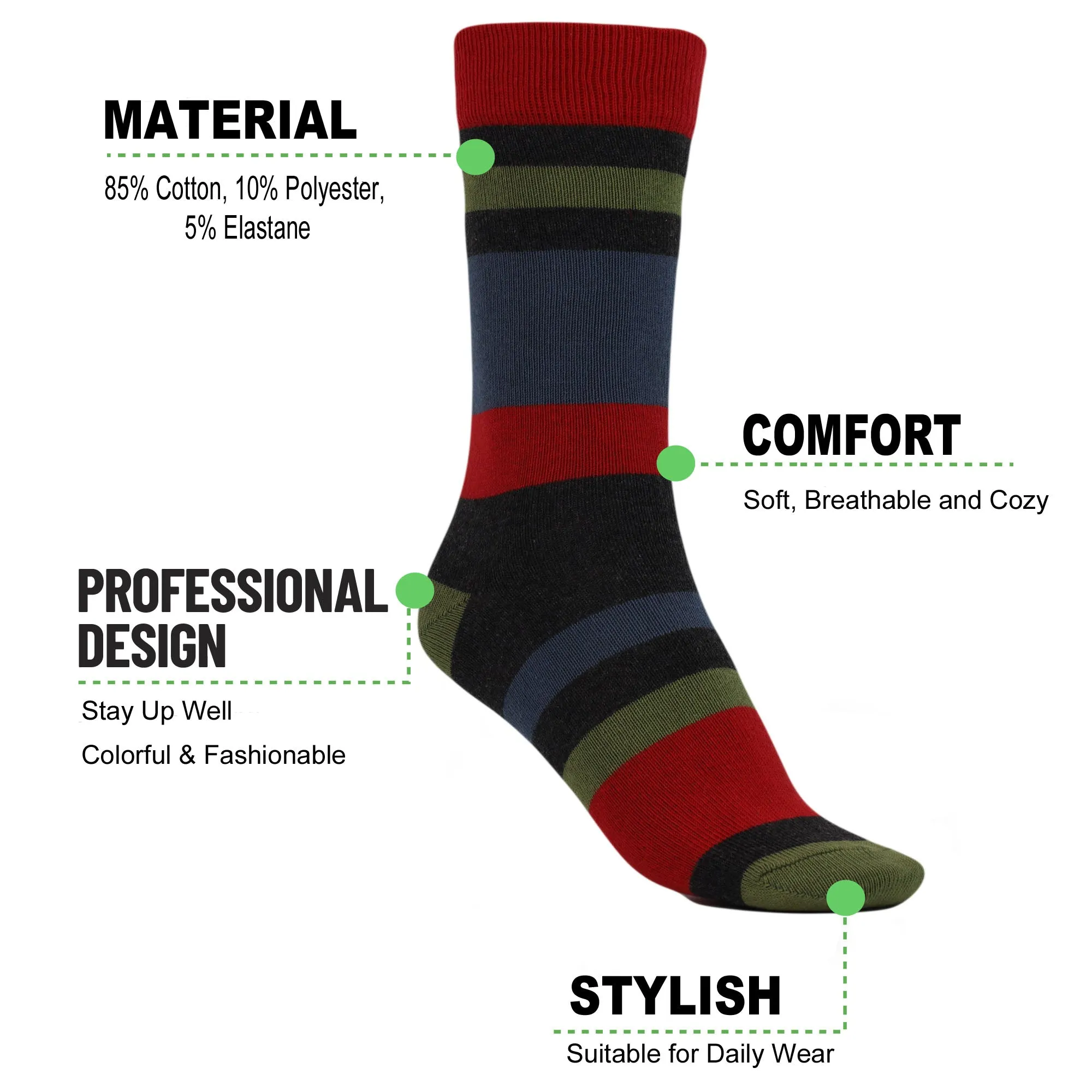 Women's Striped Cotton Crew Socks Size 9-11 Colorful Casual Socks 1 Pair