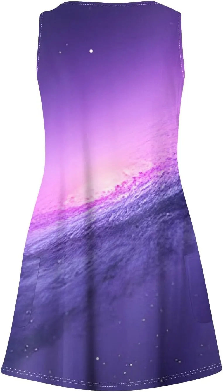 Women's Summer Dresses Vacation Printed Swimsuit Coverup Sleeveless Beach Sundress V Neck 2025 Dress with Pocket