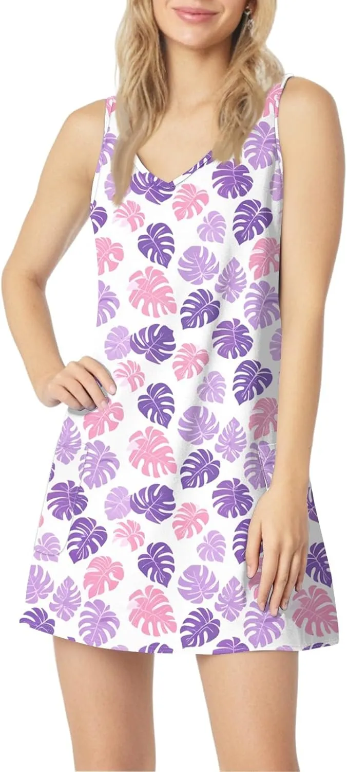 Women's Summer Dresses Vacation Printed Swimsuit Coverup Sleeveless Beach Sundress V Neck 2025 Dress with Pocket