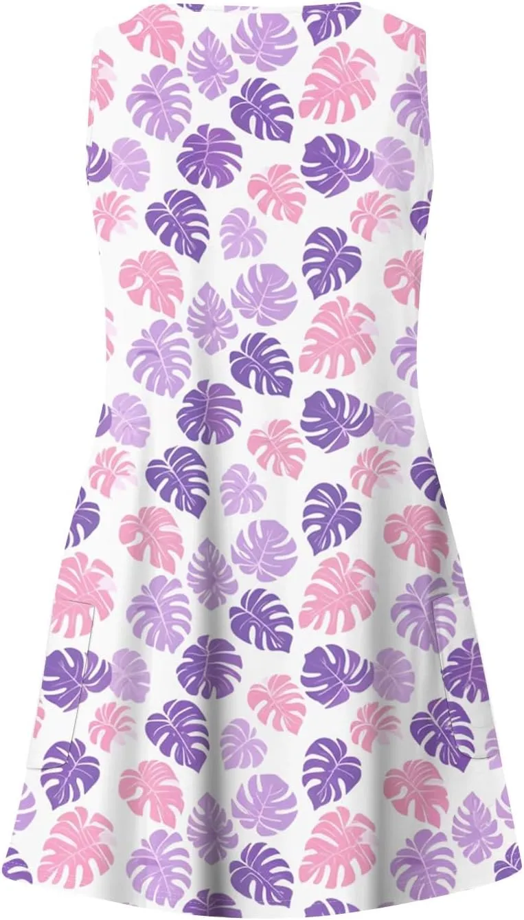Women's Summer Dresses Vacation Printed Swimsuit Coverup Sleeveless Beach Sundress V Neck 2025 Dress with Pocket