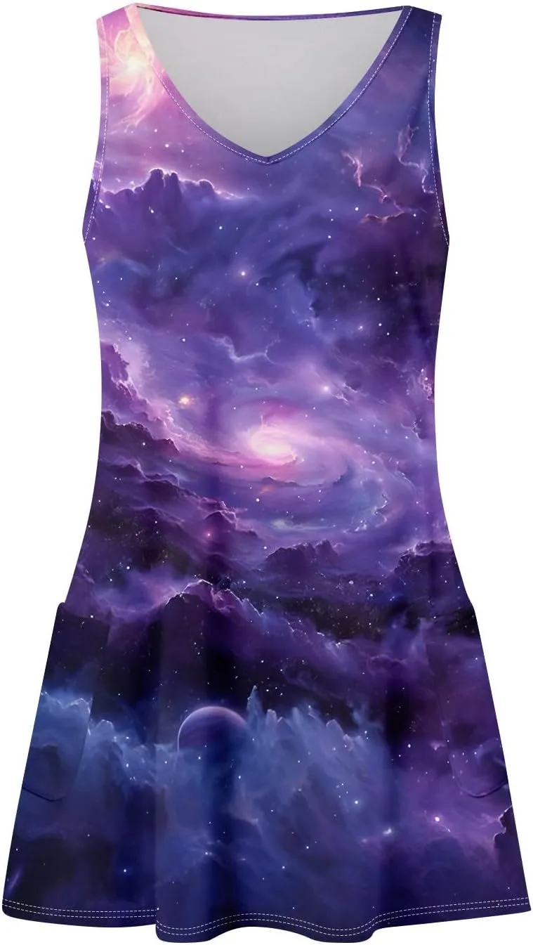 Women's Summer Dresses Vacation Printed Swimsuit Coverup Sleeveless Beach Sundress V Neck 2025 Dress with Pocket