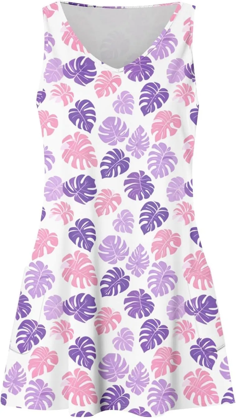 Women's Summer Dresses Vacation Printed Swimsuit Coverup Sleeveless Beach Sundress V Neck 2025 Dress with Pocket