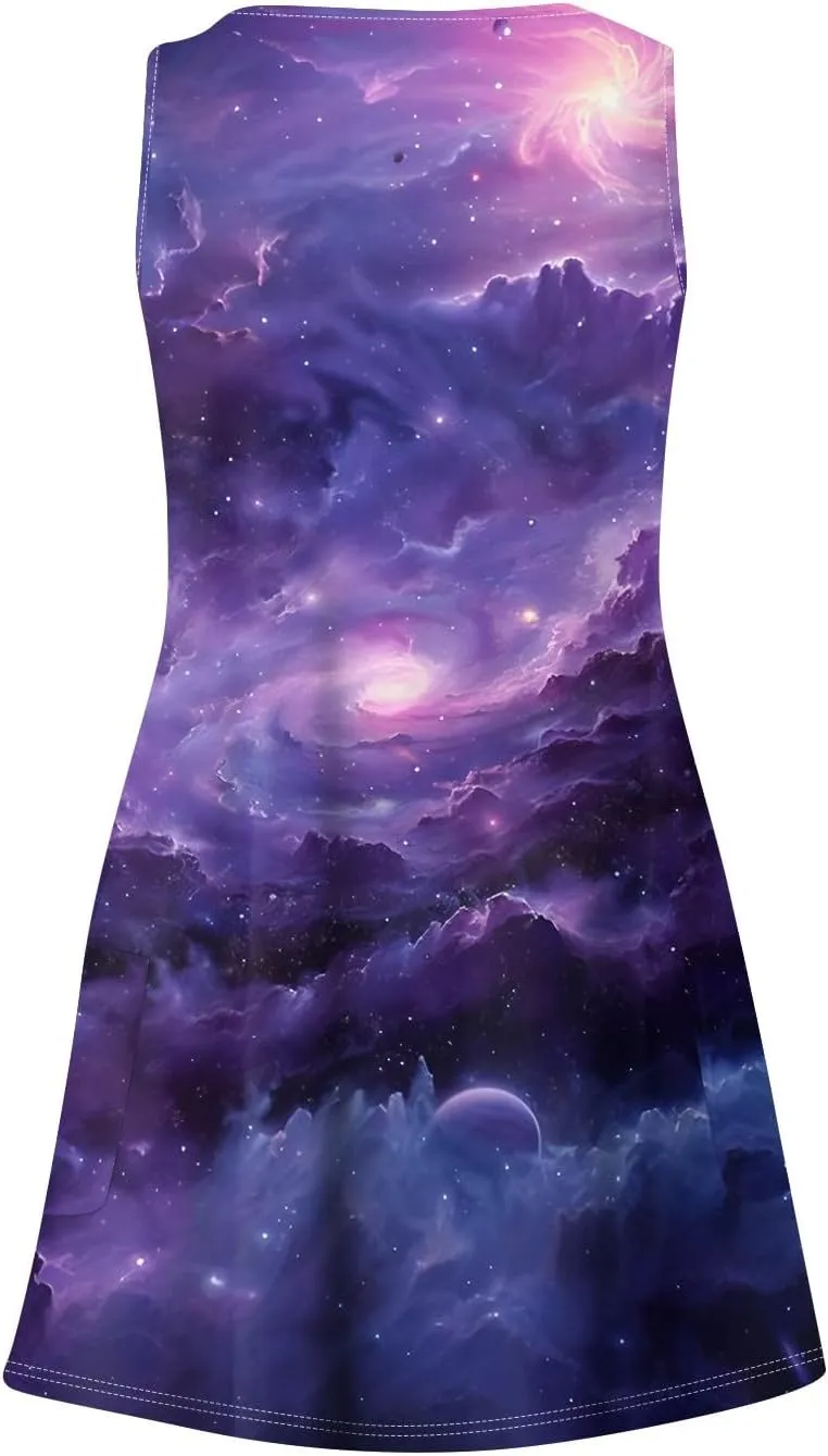 Women's Summer Dresses Vacation Printed Swimsuit Coverup Sleeveless Beach Sundress V Neck 2025 Dress with Pocket