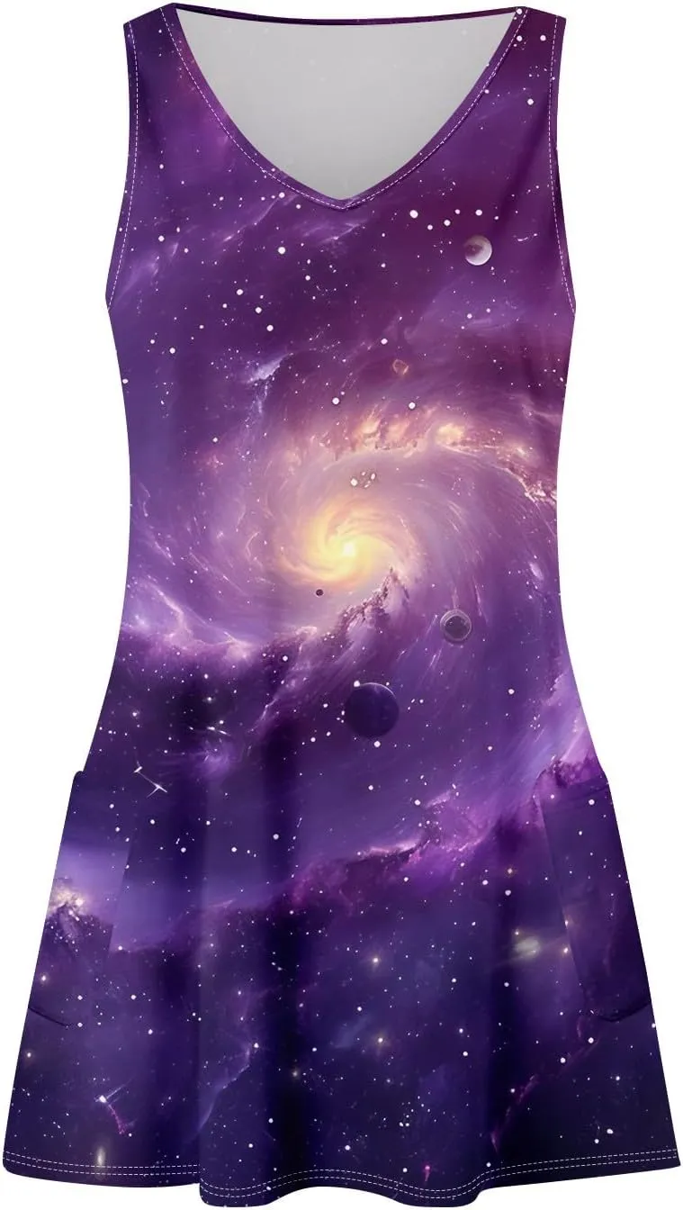 Women's Summer Dresses Vacation Printed Swimsuit Coverup Sleeveless Beach Sundress V Neck 2025 Dress with Pocket