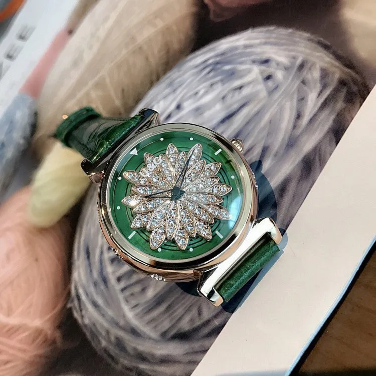 Women's Watch Petal Pattern Chassis leather strap elegant watch