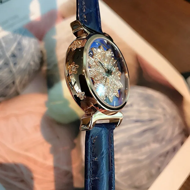 Women's Watch Petal Pattern Chassis leather strap elegant watch