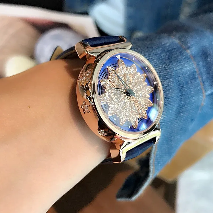 Women's Watch Petal Pattern Chassis leather strap elegant watch