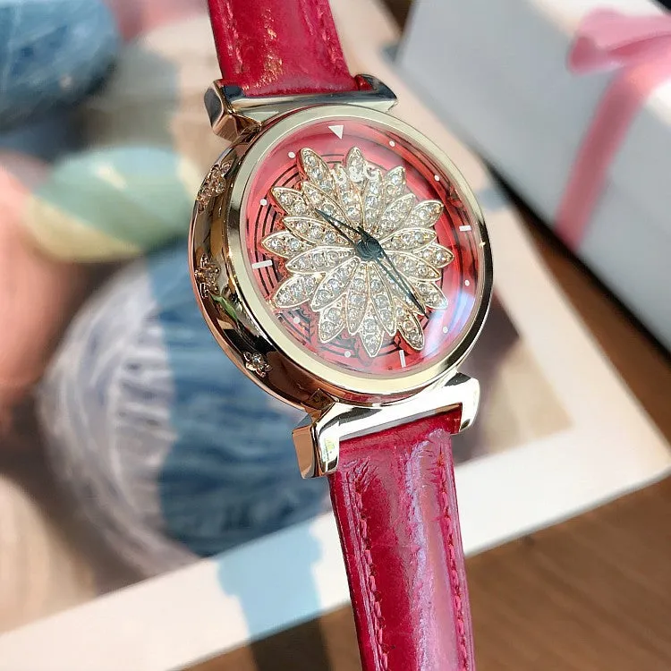 Women's Watch Petal Pattern Chassis leather strap elegant watch