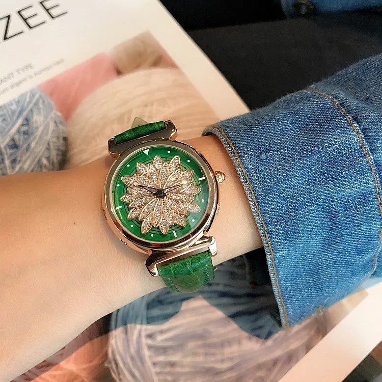 Women's Watch Petal Pattern Chassis leather strap elegant watch