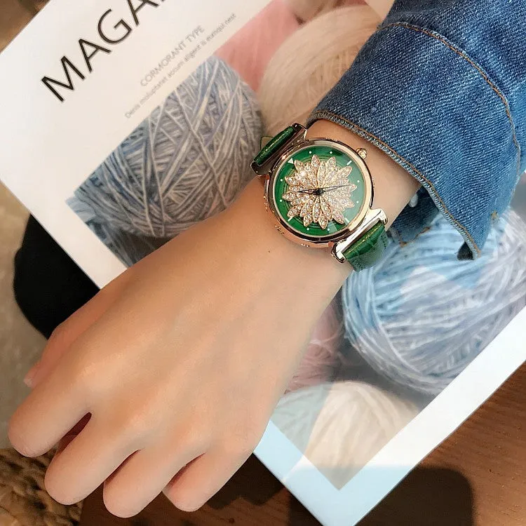 Women's Watch Petal Pattern Chassis leather strap elegant watch
