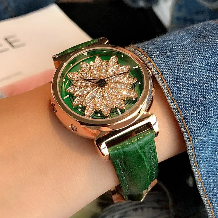 Women's Watch Petal Pattern Chassis leather strap elegant watch